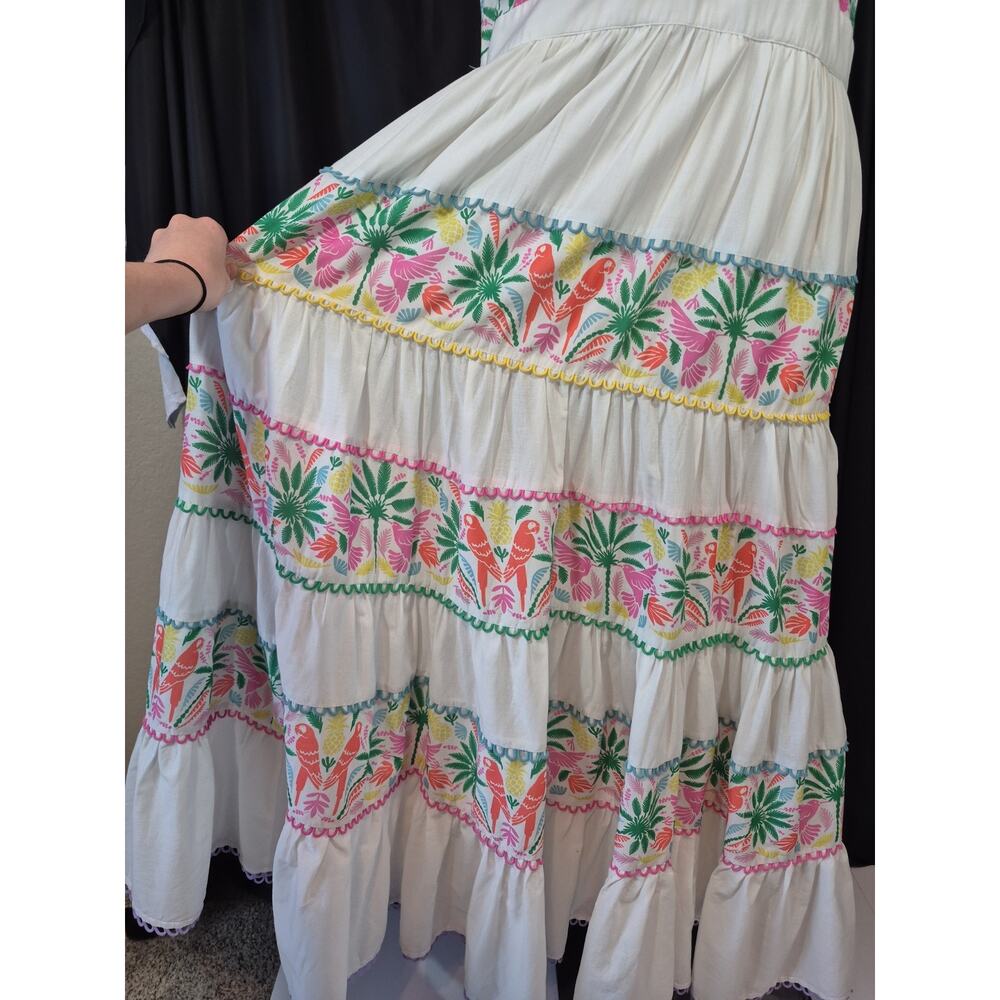 Boden Serena Green Pink Floral Tierd Cotton Maxi Dress US 12 - Picture 4 of 11